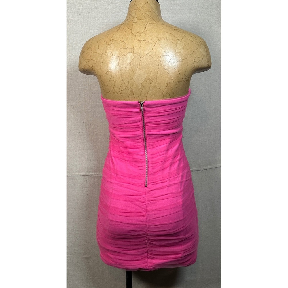 Hot Pink Ruched Mesh Corset Style Bodycon Mini Dress Small Barbie Coquette - Picture 10 of 10